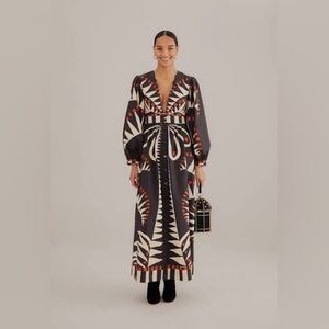 NWT FARM Rio Coconut Grove Geometric Long Sleeve Dress - XL